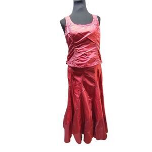 Arell Collection Vintage Y2K Red Taffeta Mermaid Maxi Skirt Ruched Top Set sz 8
